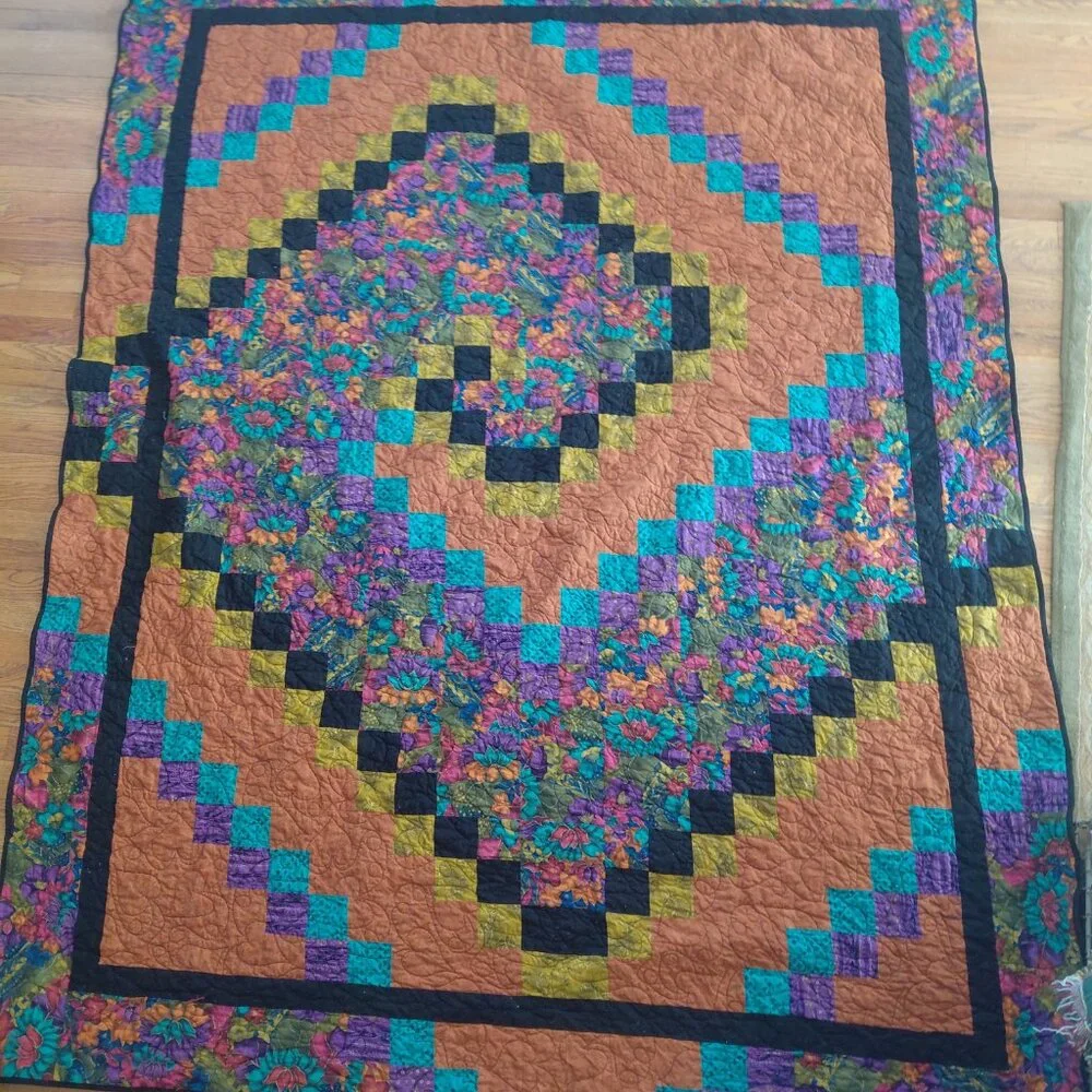 Handmade Spiral Quilt 70x90 Large Art Quilt Bedspread Boho Colorful Blanket